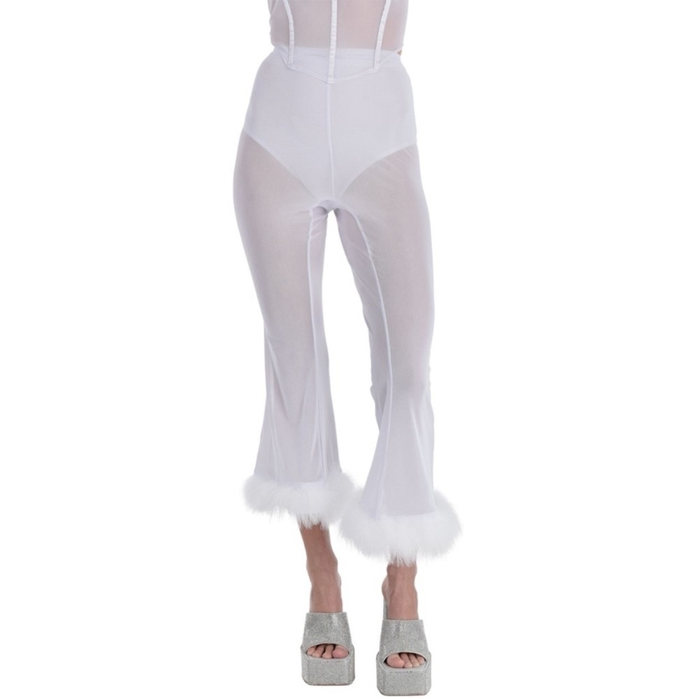 Angel White Sheer Flare Pants with Fur Trim - Halloween Costume Pants